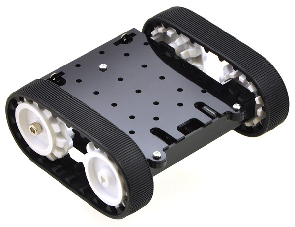 Pololu Zumo chassis kit, assembled top view, shown with motors.